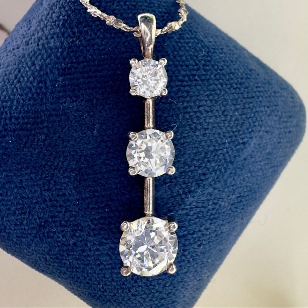 Classic Diamond Journey Pendant 3 Stone Graduated sizes Solid 925 Sterling Silve